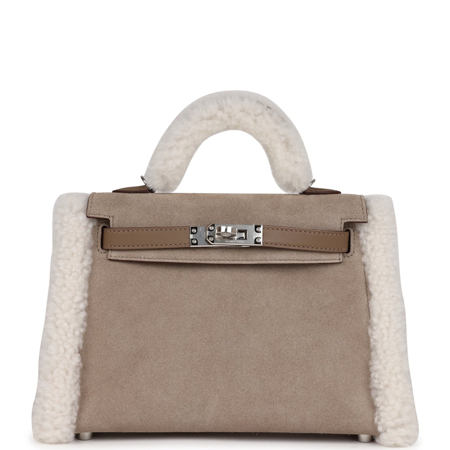 Hermes Luxury Teddy Kelly Etoupe Shearling And Swift Travel Bag
