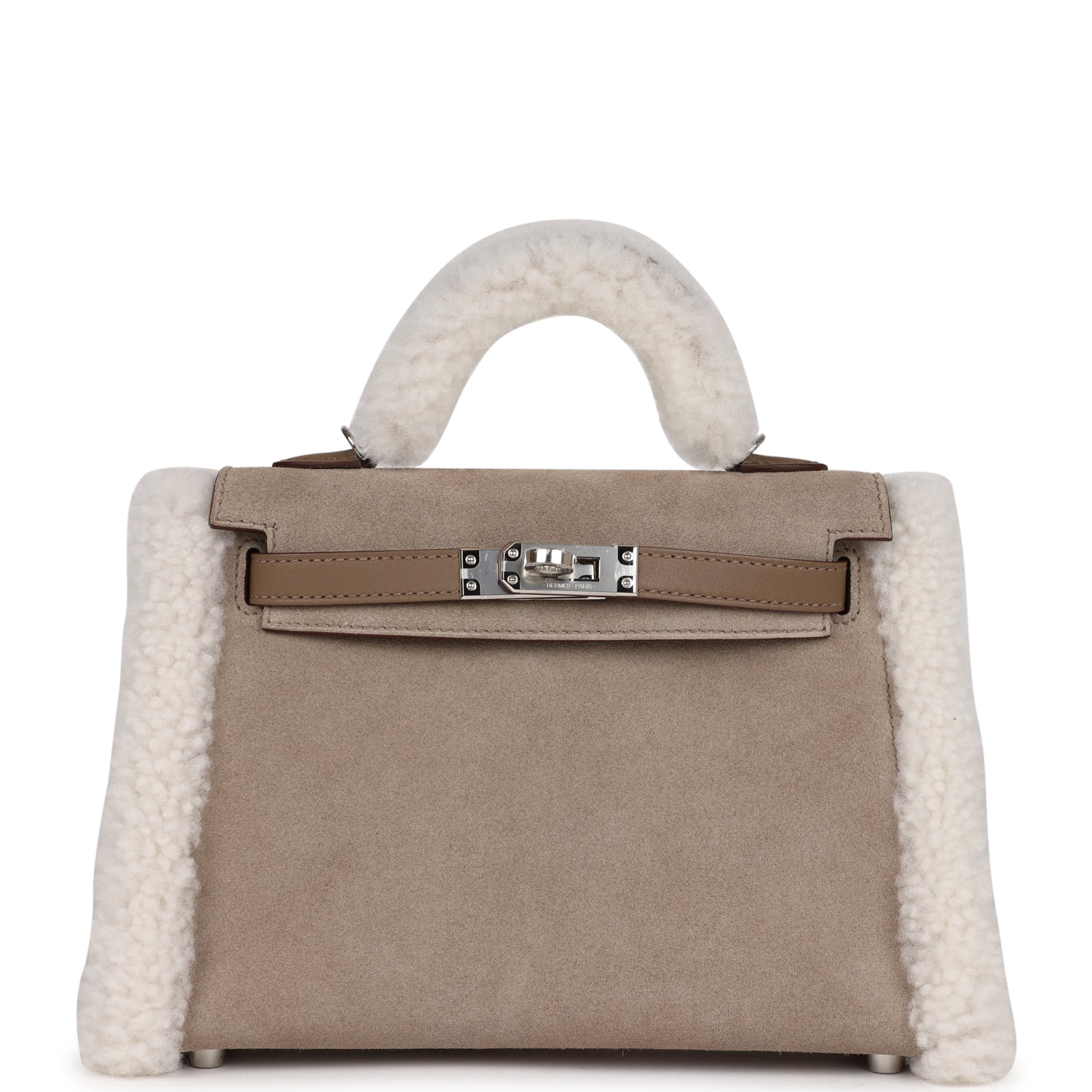 Hermes Luxury Teddy Kelly Etoupe Shearling And Swift Travel Bag