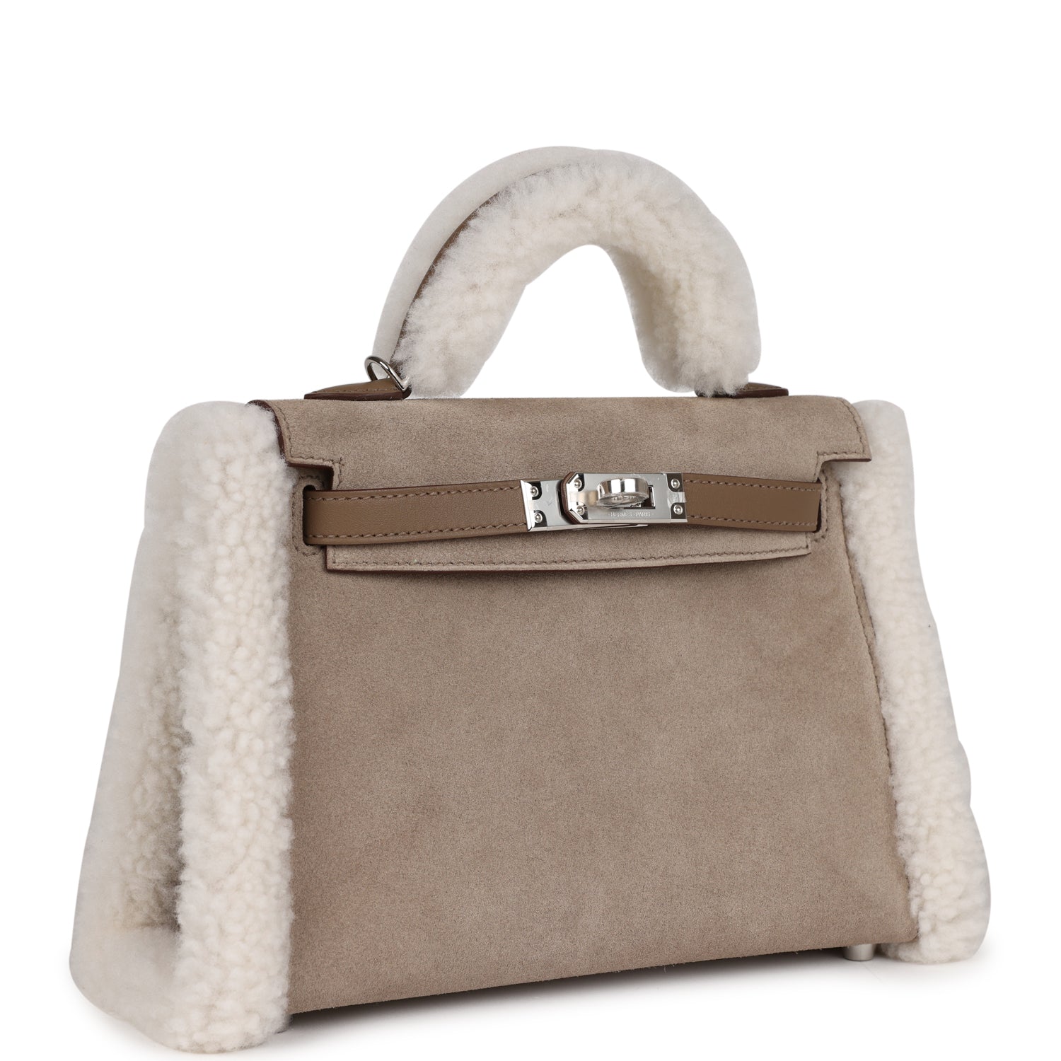 Hermes Luxury Teddy Kelly Etoupe Shearling And Swift Travel Bag
