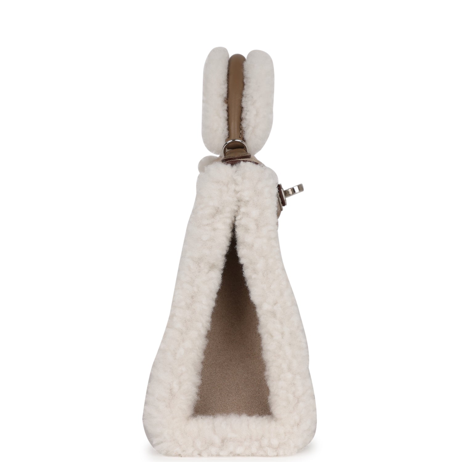 Hermes Luxury Teddy Kelly Etoupe Shearling And Swift Travel Bag