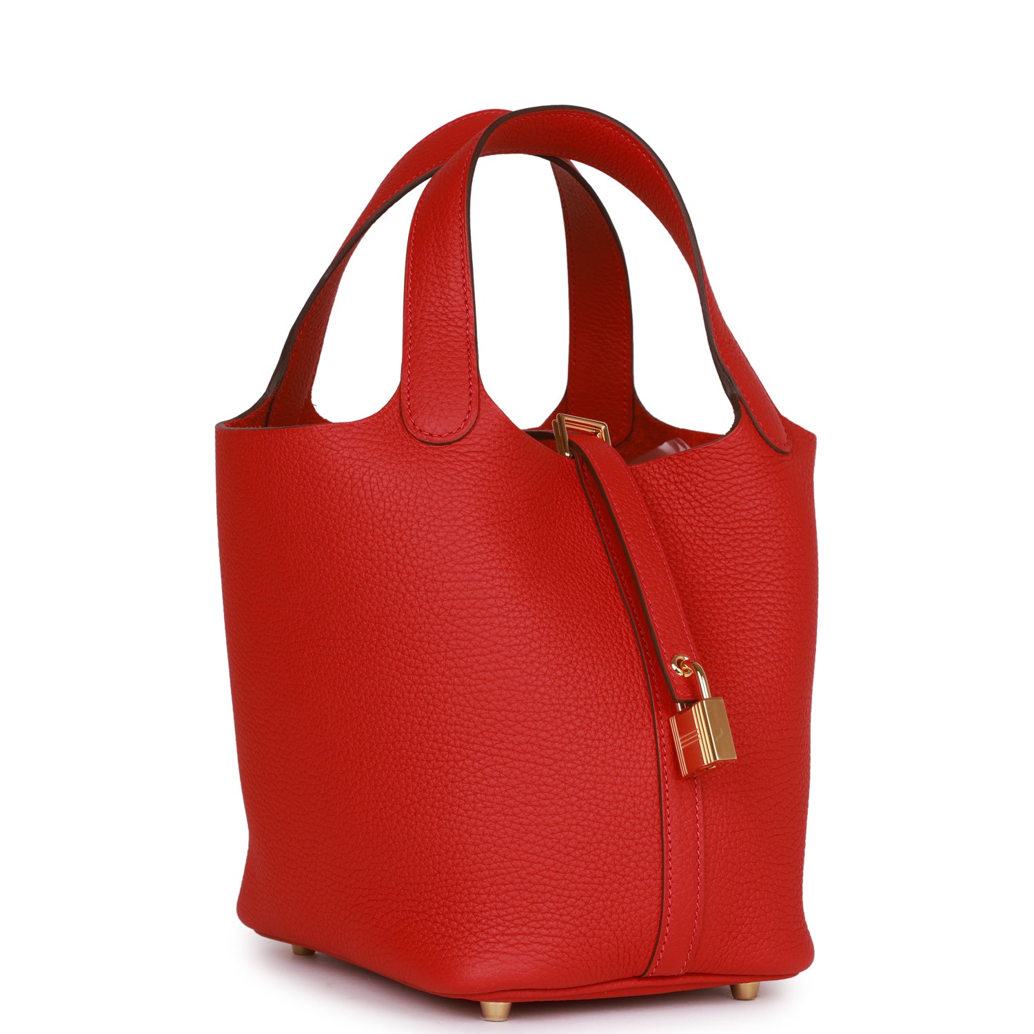 Hermes Picotin Lock Vermillion Clemence Hardware Handbag Gold Travel Bag