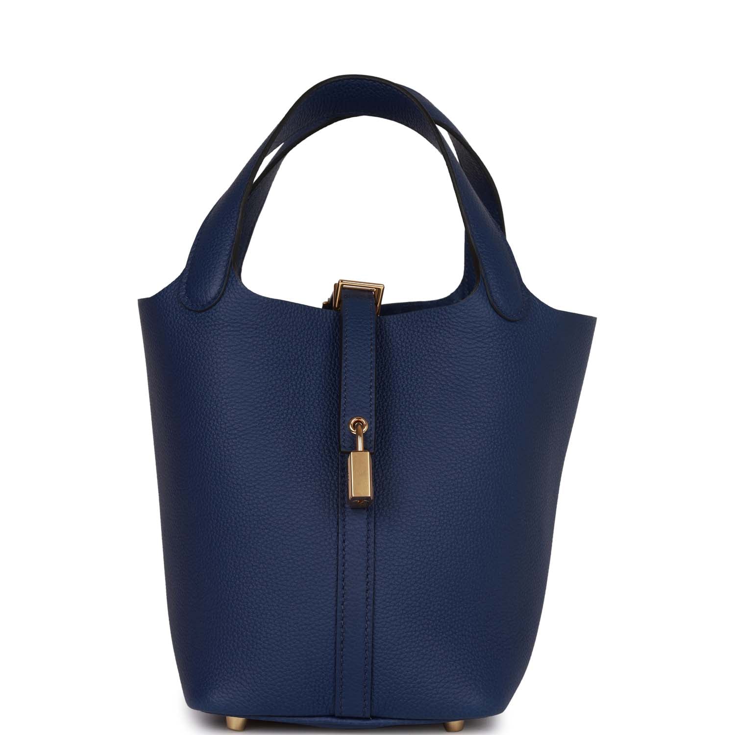 Hermes Picotin Lock Bleu Saphir Clemence Hardware Handbag Gold Travel Bag Hardware 1