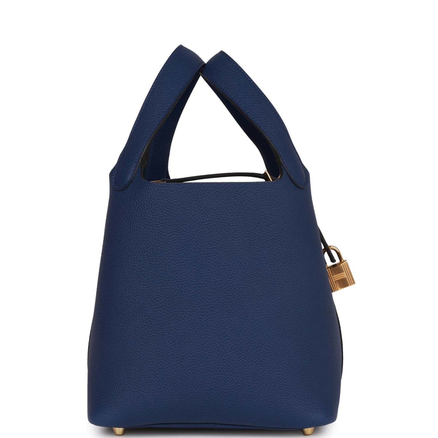 Hermes Picotin Lock Bleu Saphir Clemence Hardware Handbag Gold Travel Bag Hardware 1