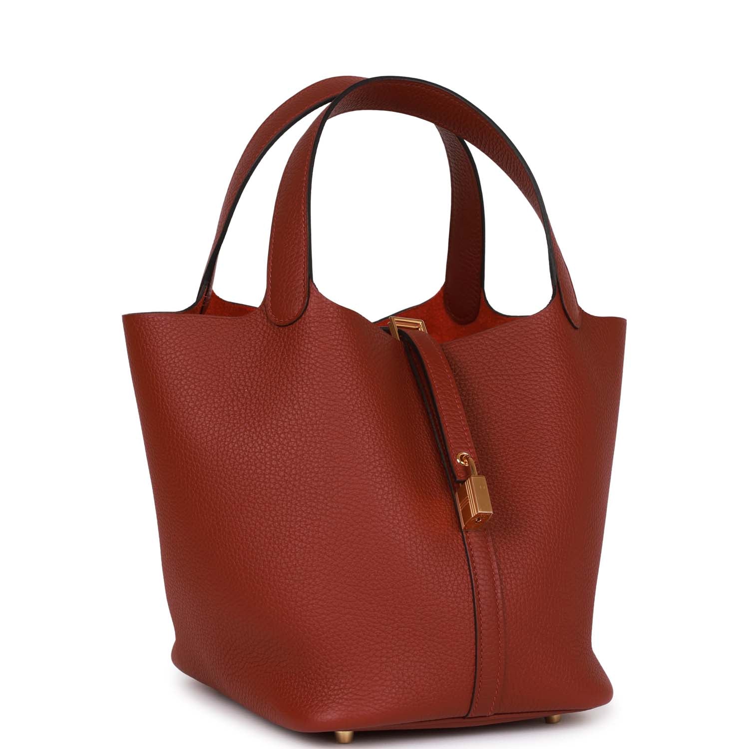 Hermes Picotin Lock Rouge Clemence Hardware Handbag Gold Travel Bag