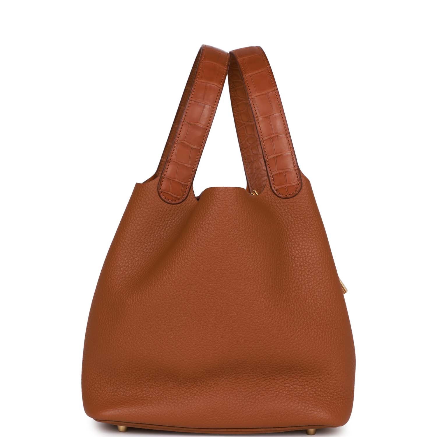 Hermes Picotin Lock Matte Alligator And Clemence Touch Gold Travel Bag