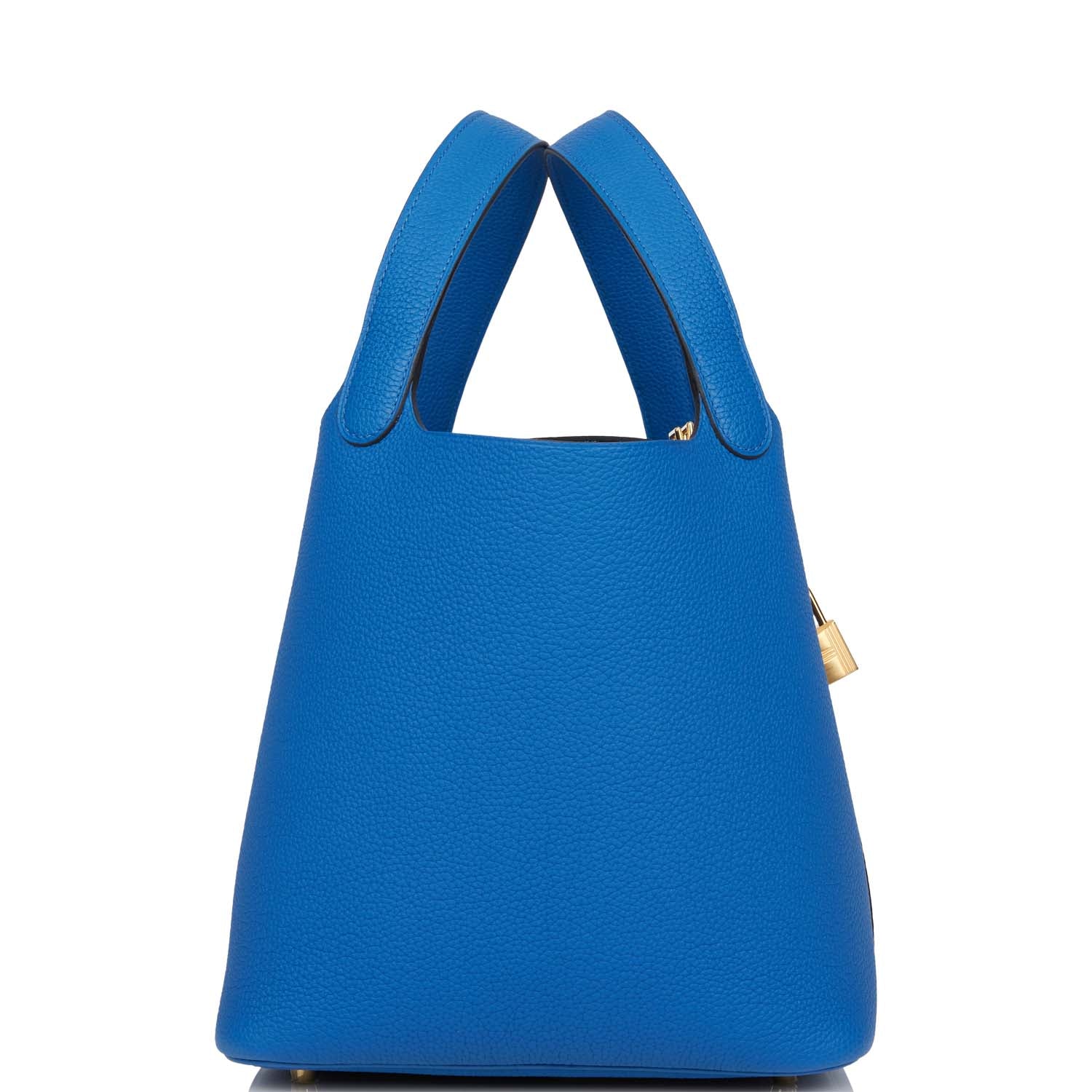 Hermes Picotin Lock Bleu France Clemence Hardware Handbag Gold Travel Bag Gold Hardware