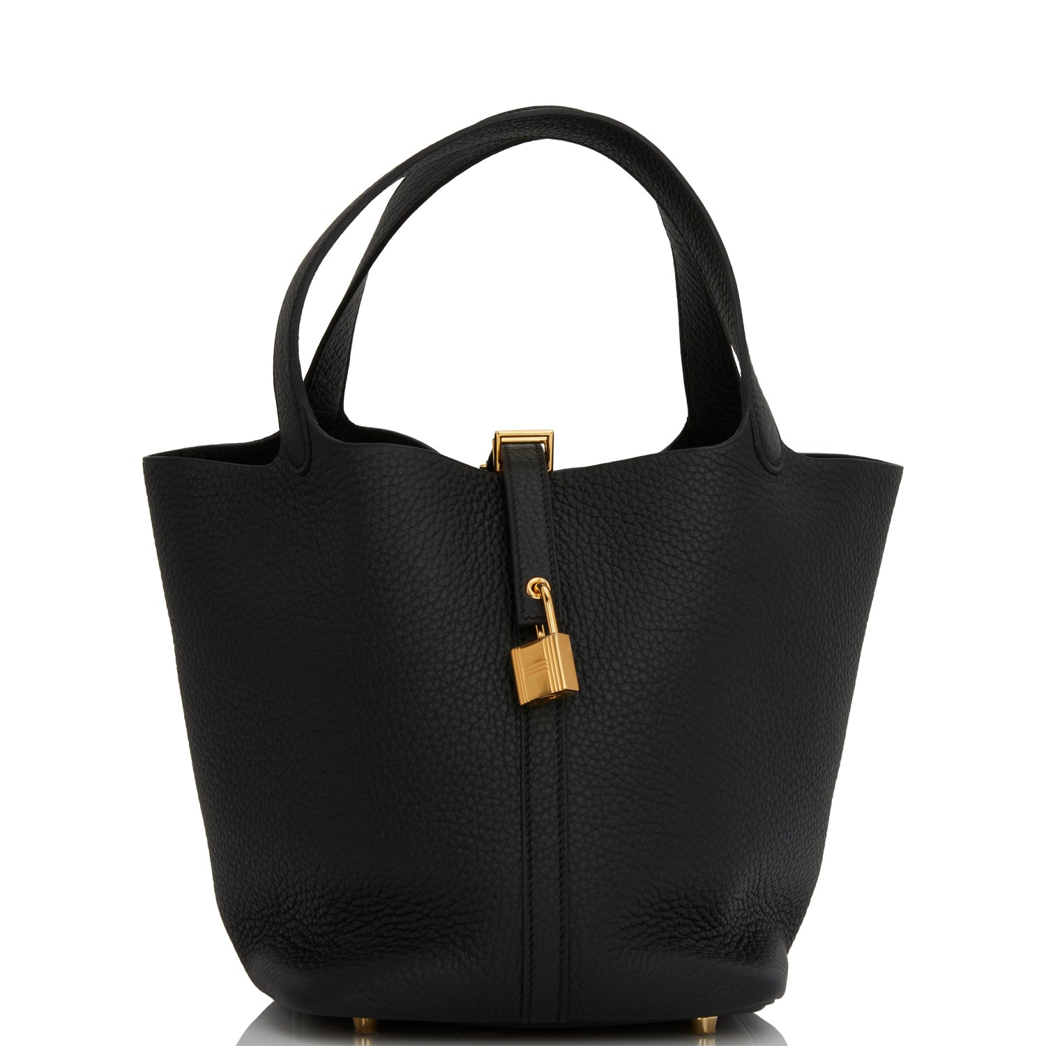Hermes Picotin Lock Clemence Hardware Handbag Black Gold Travel Bag 7