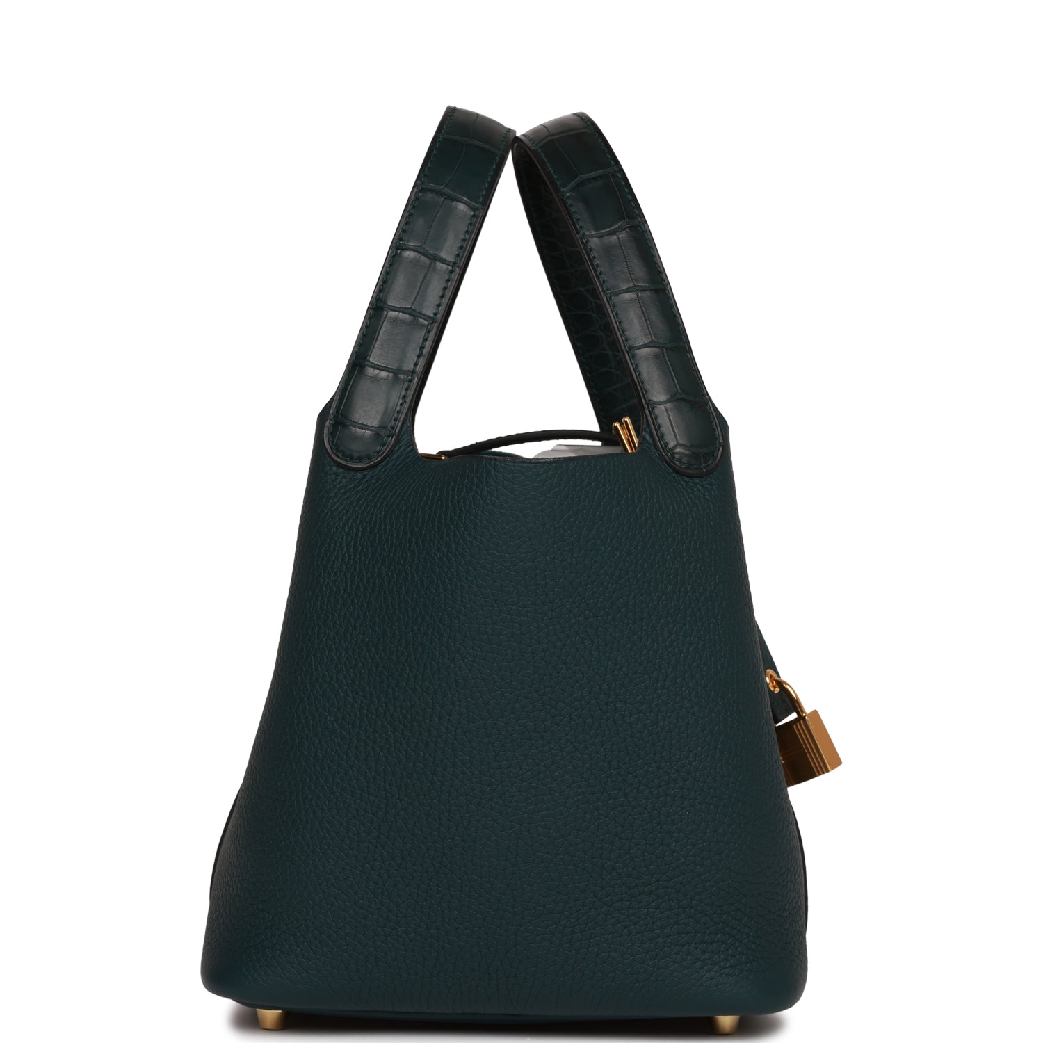 Hermes Picotin Lock Vert Cypress Matte Alligator And Gold Travel Bag Gold Hardware