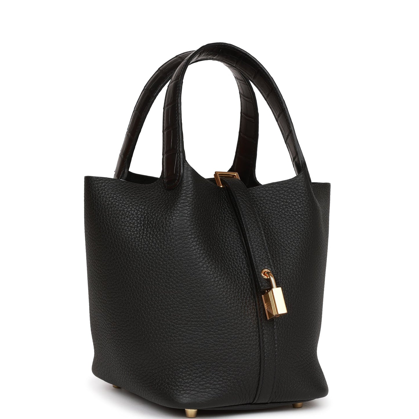 Hermes Picotin Lock Matte Alligator And Clemence Touch Black Gold Travel Bag Gold Hardware