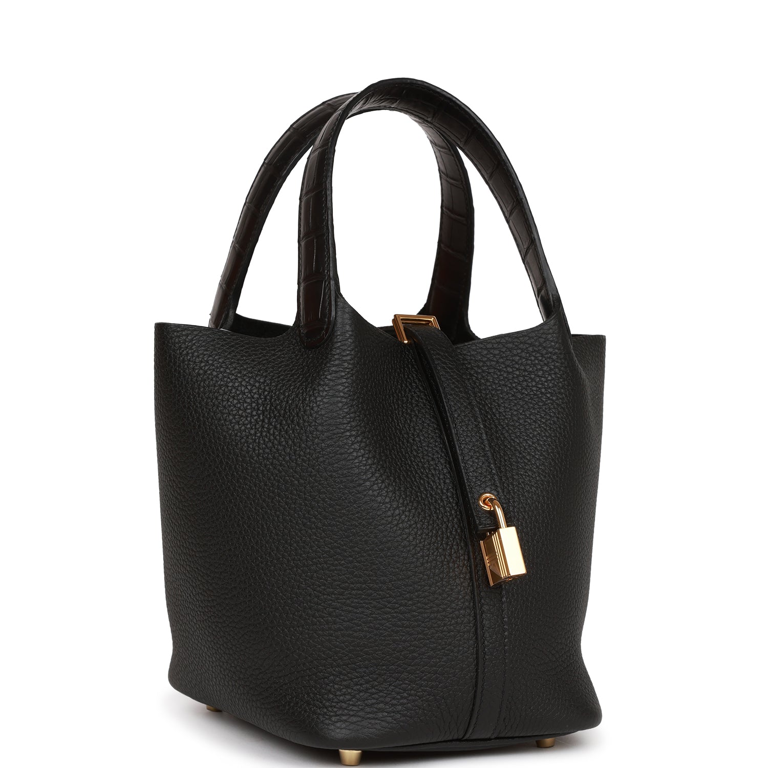 Hermes Picotin Lock Matte Alligator And Clemence Touch Black Gold Travel Bag Gold Hardware