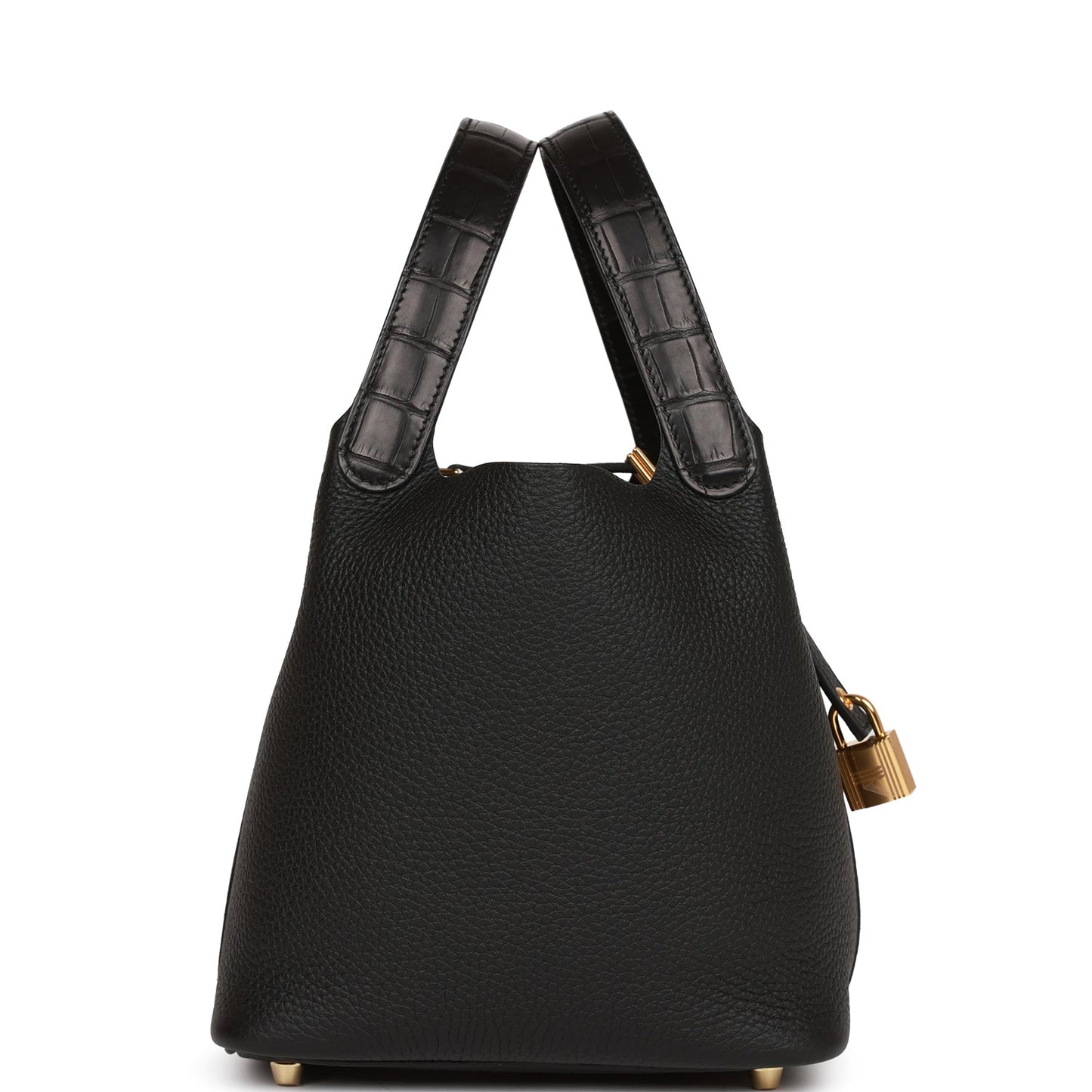 Hermes Picotin Lock Matte Alligator And Clemence Touch Black Gold Travel Bag Gold Hardware