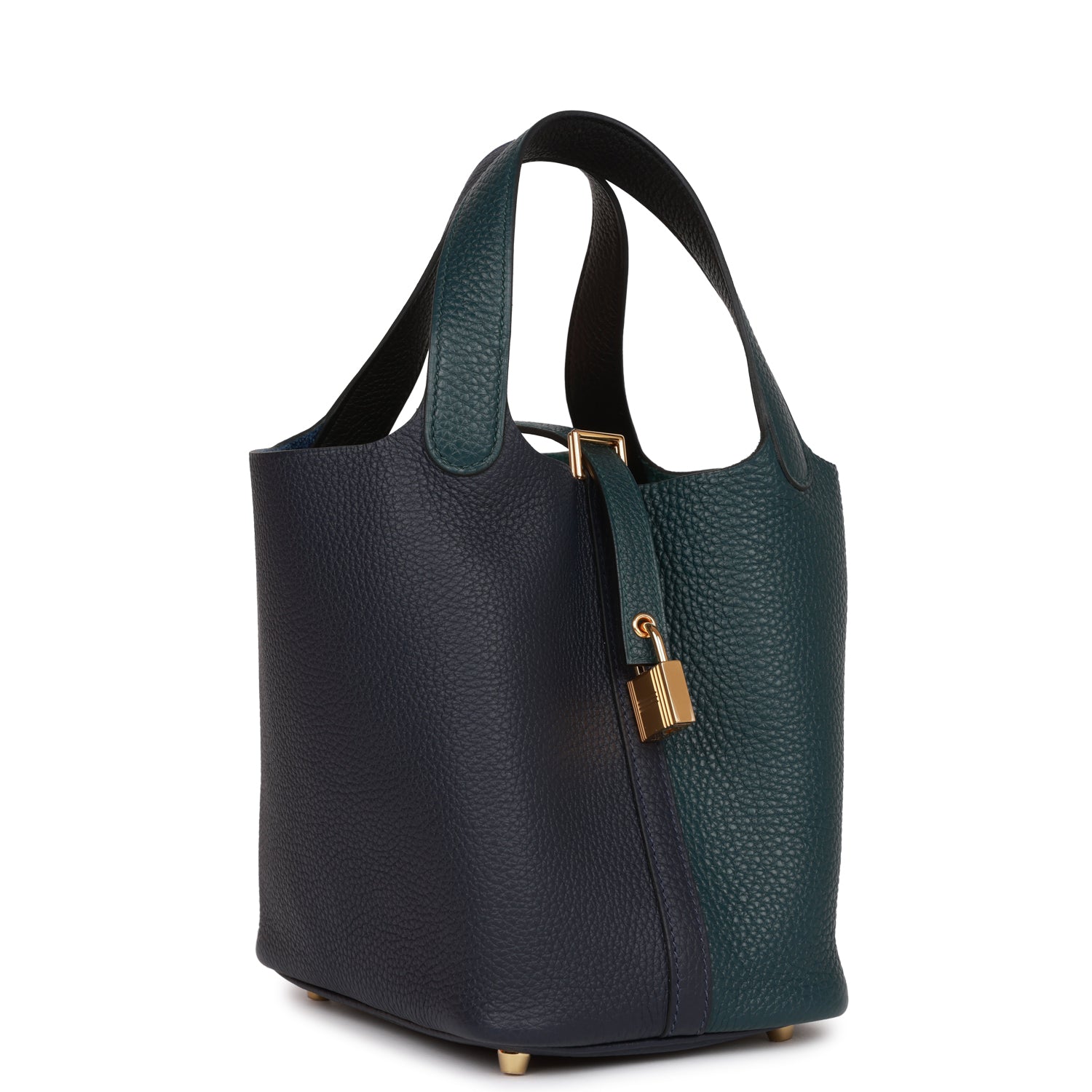 Hermes Picotin Lock Cas Ue Vert Cypress Bleu Black Gold Travel Bag