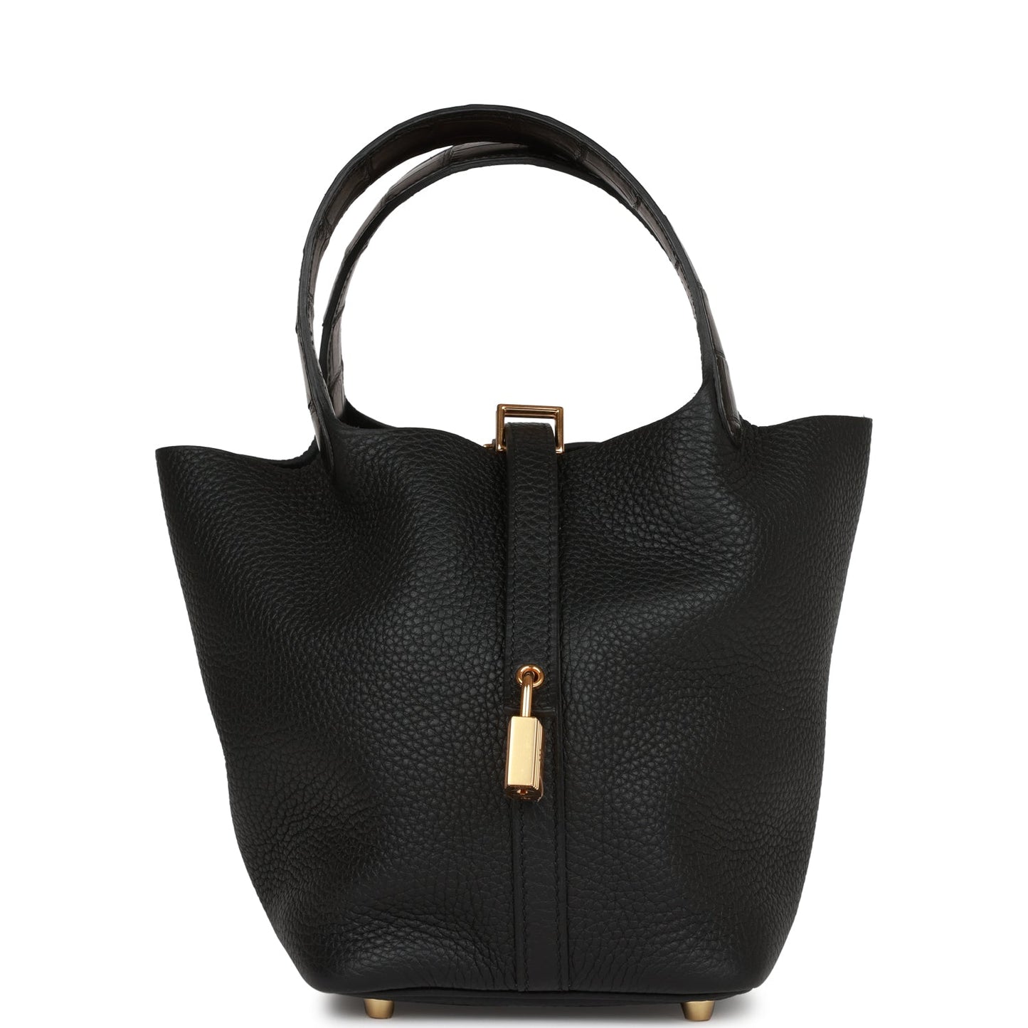 Hermes Picotin Lock Matte Alligator And Clemence Touch Black Gold Travel Bag