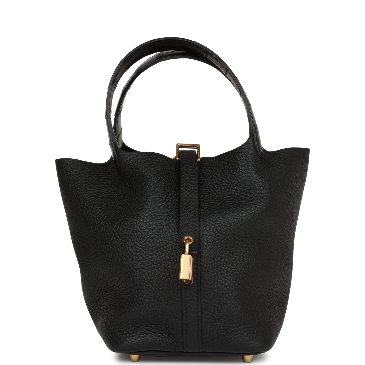 Hermes Picotin Lock Matte Alligator And Clemence Touch Black Gold Travel Bag