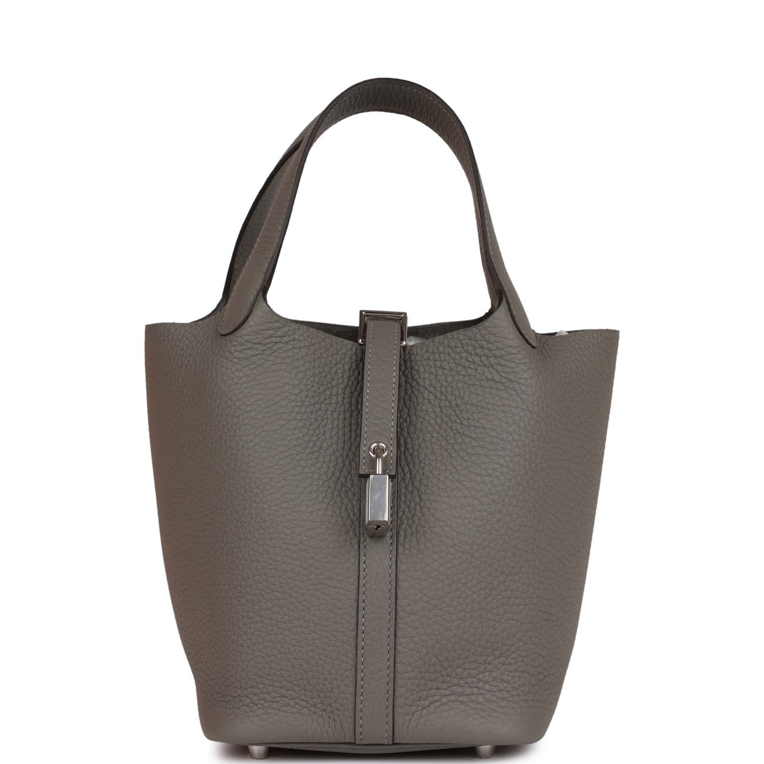 Hermes Picotin Lock Gris Meyer Clemence Palladium Hardware Travel Bag