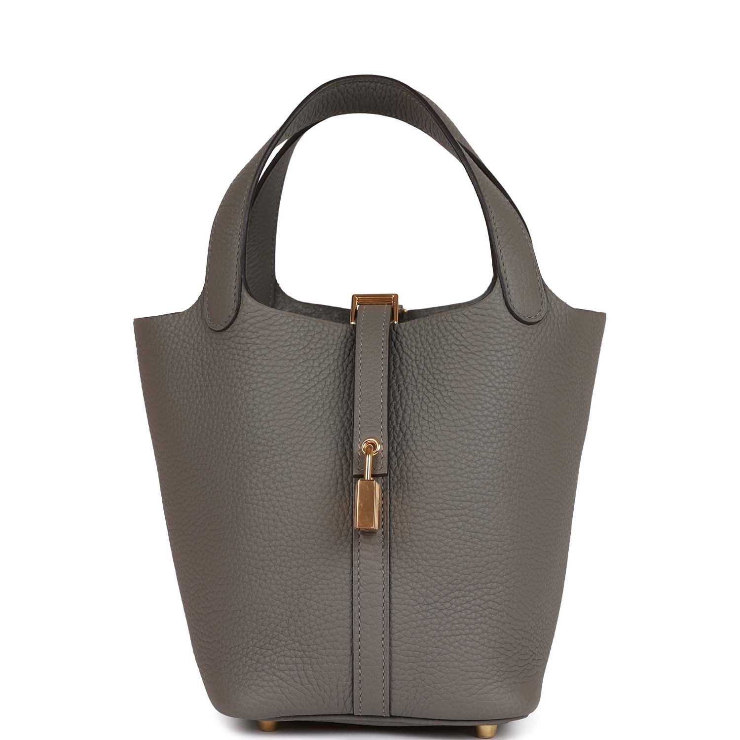 Hermes Picotin Lock Gris Meyer Clemence Hardware Handbag Gold Travel Bag Hardware 1