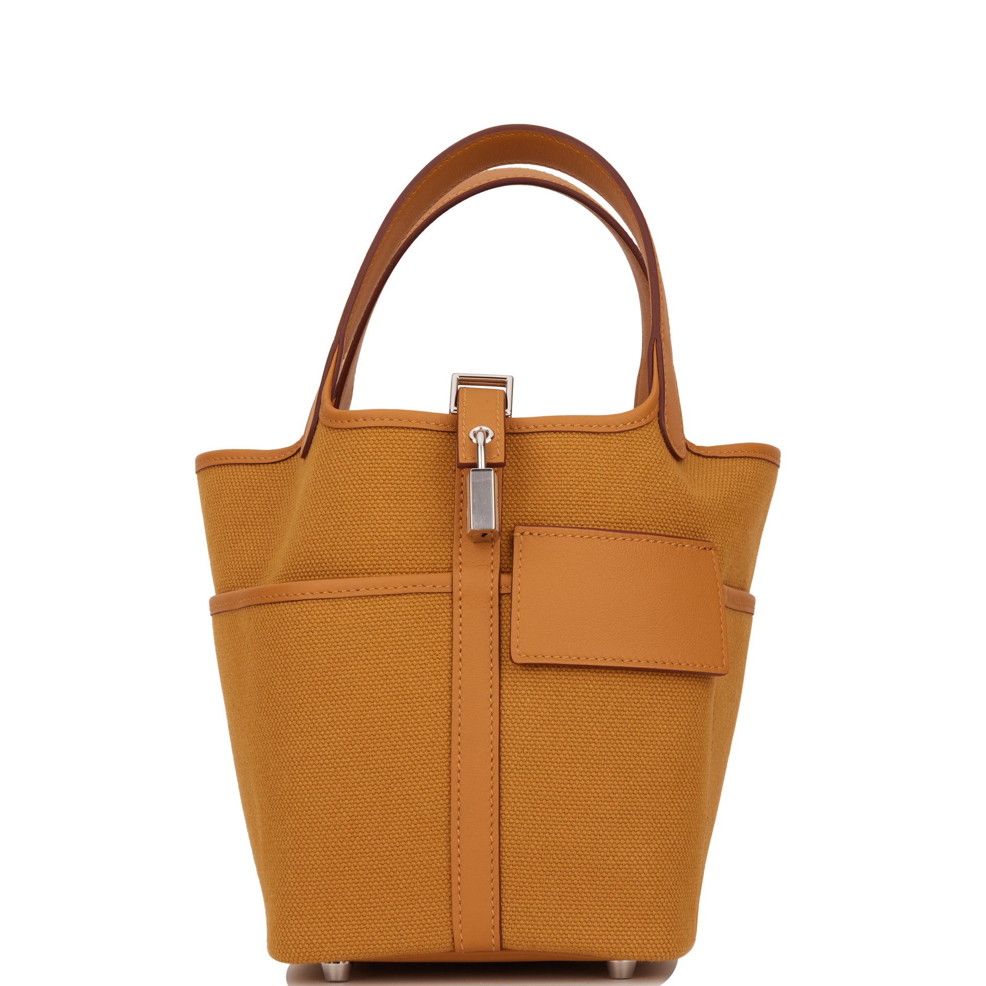 Hermes Picotin Cargo Desert Sesame Swift And Toile Canvas Travel Bag Palladium Hardware