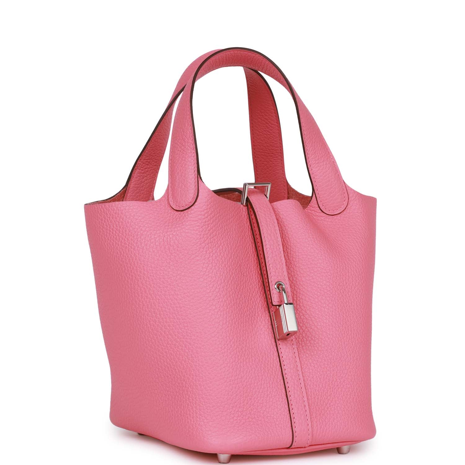 Hermes Picotin Rose Azalee Clemence Palladium Hardware Handbag Travel Bag