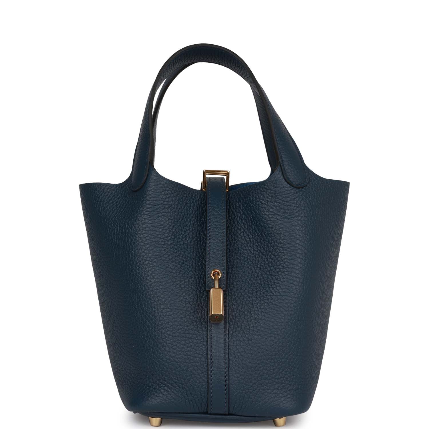 Hermes Picotin Lock Bleu De Prusse Hardware Handbag Gold Travel Bag
