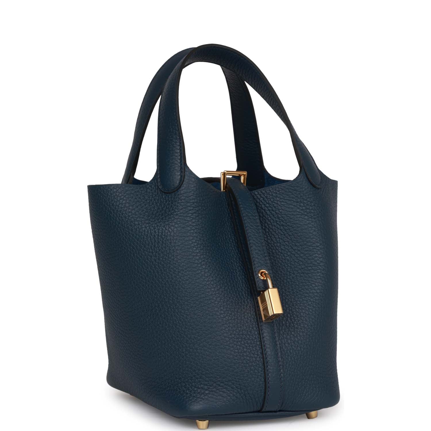 Hermes Picotin Lock Bleu De Prusse Hardware Handbag Gold Travel Bag
