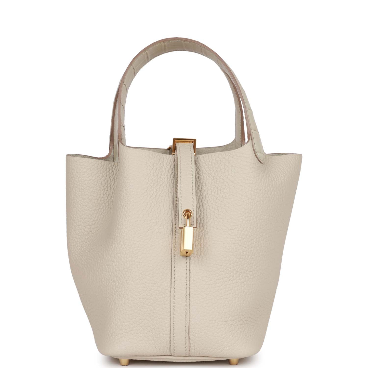 Hermes Picotin Lock Beton Matte Alligator And Clemence Touch Gold Travel Bag