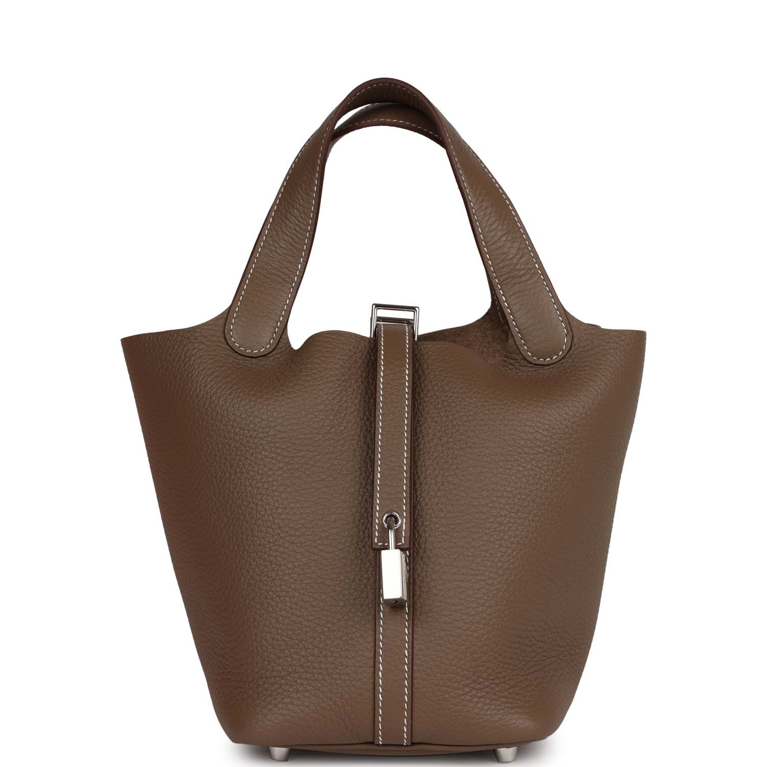 Hermes Picotin Lock Etoupe Clemence Palladium Hardware Handbag Travel Bag