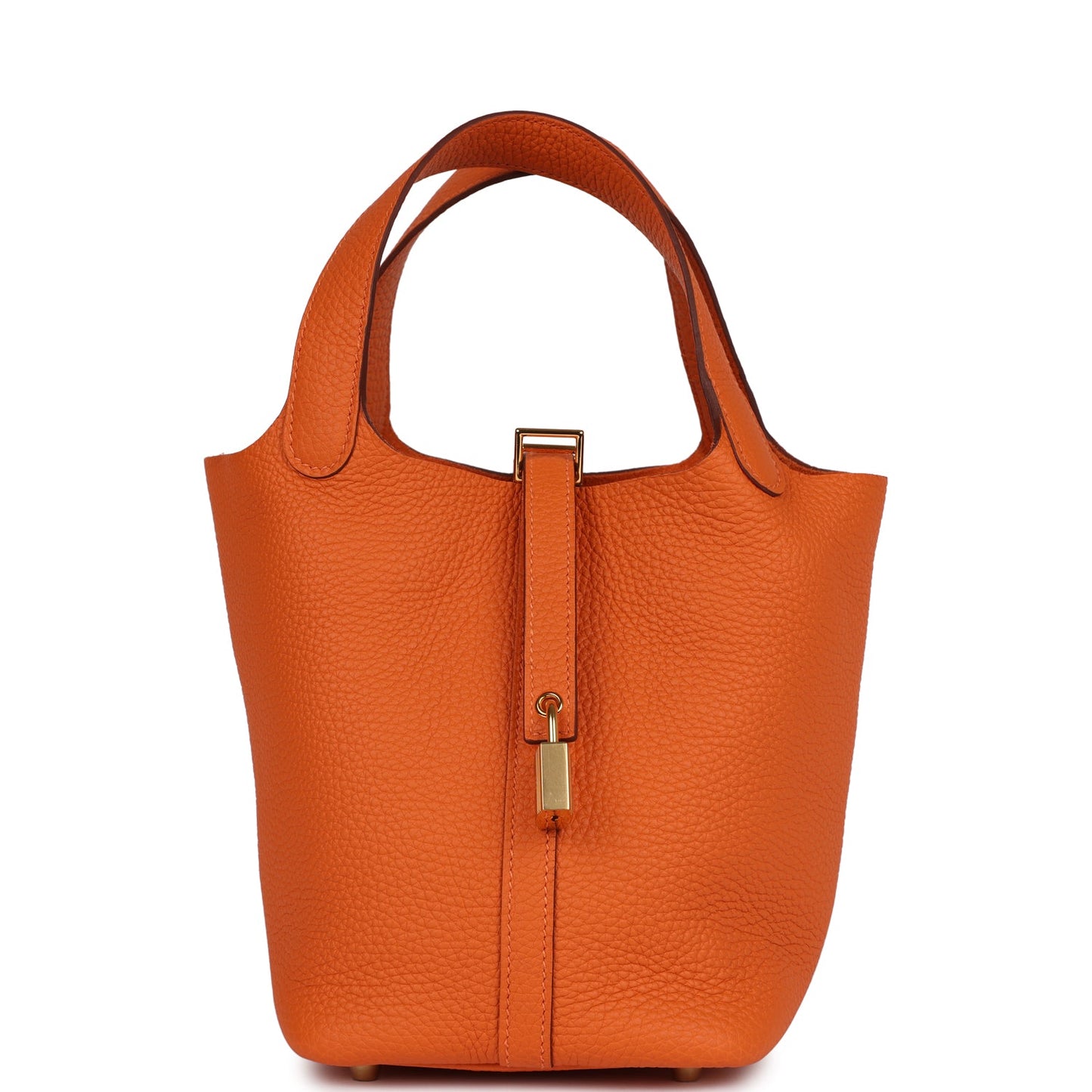 Hermes Picotin Orange Clemence Hardware Handbag Gold Travel Bag