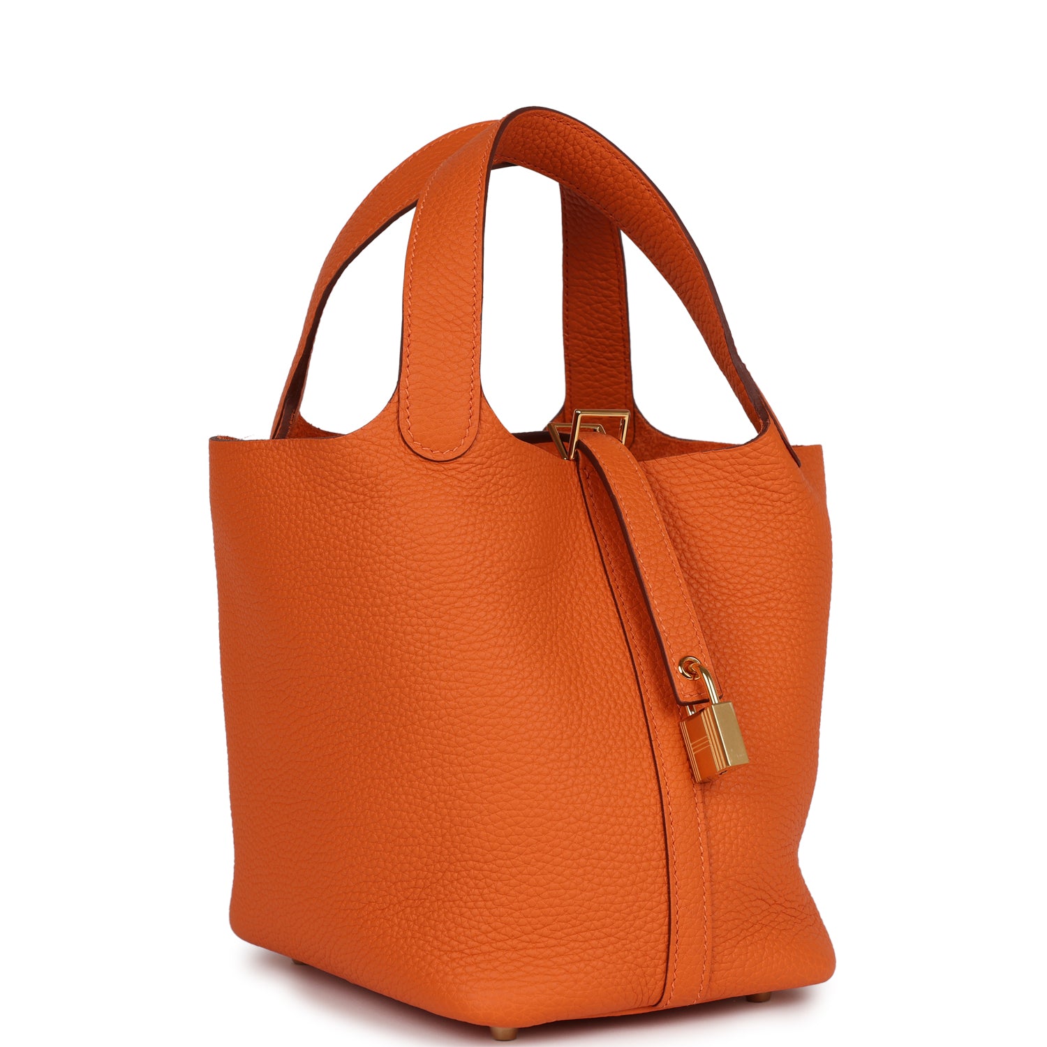 Hermes Picotin Orange Clemence Hardware Handbag Gold Travel Bag
