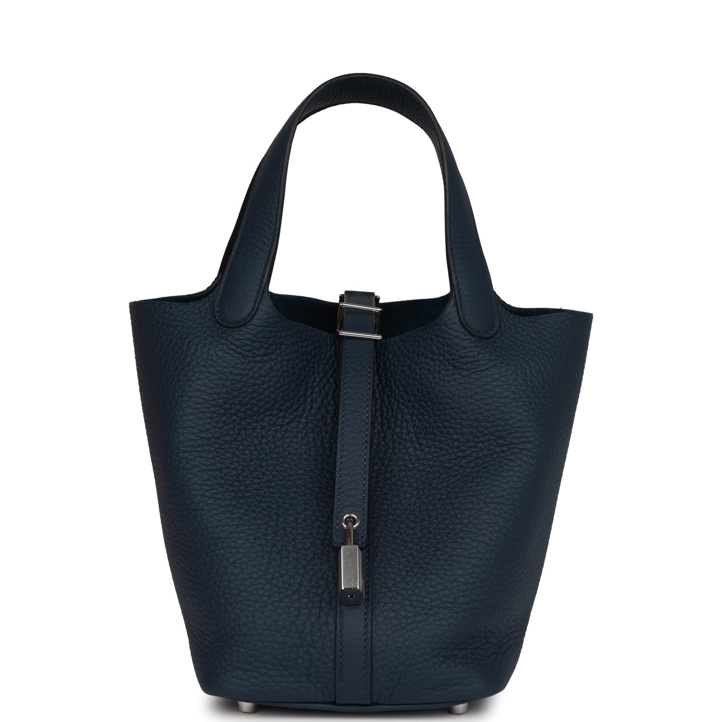 Hermes Picotin Lock Bleu De Prusse Clemence Palladium Travel Bag