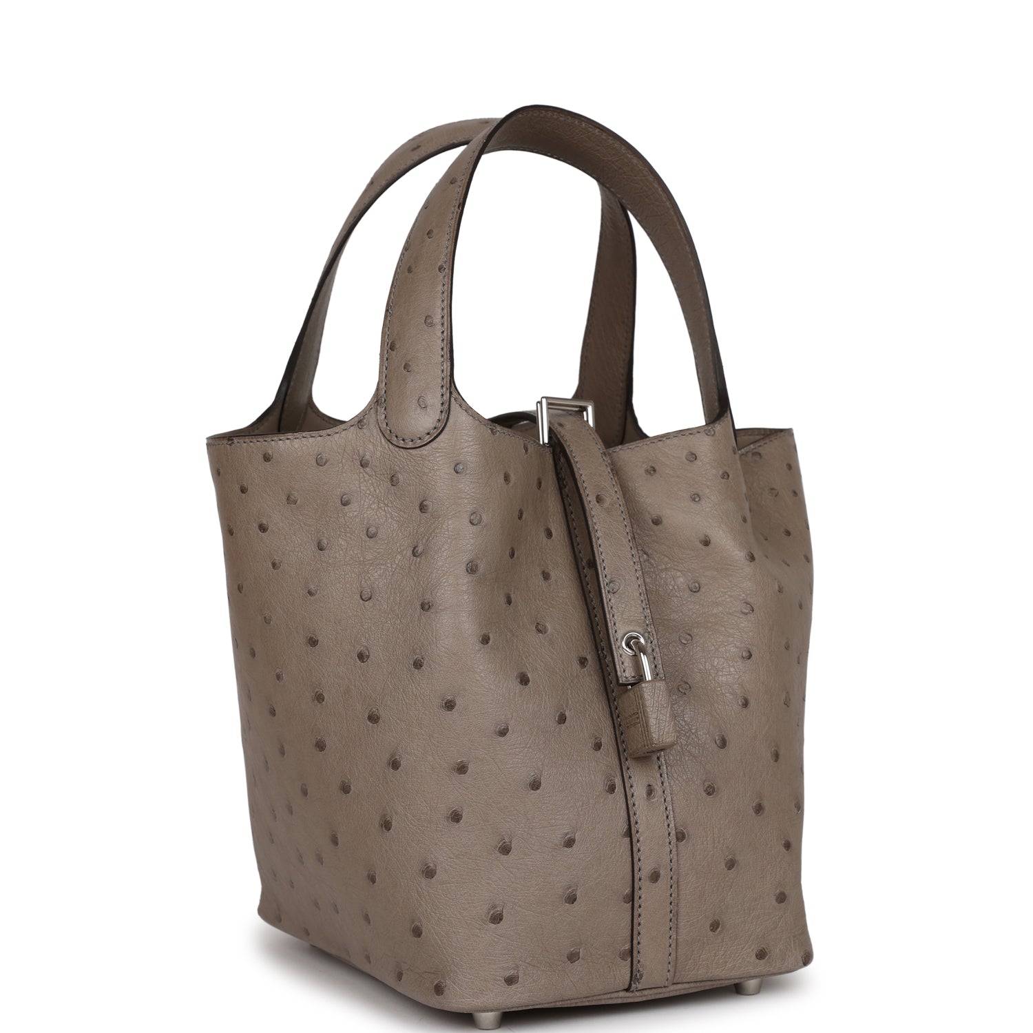 Hermes Picotin Lock Gris Tourterelle Ostrich Palladium Hardware Travel Bag