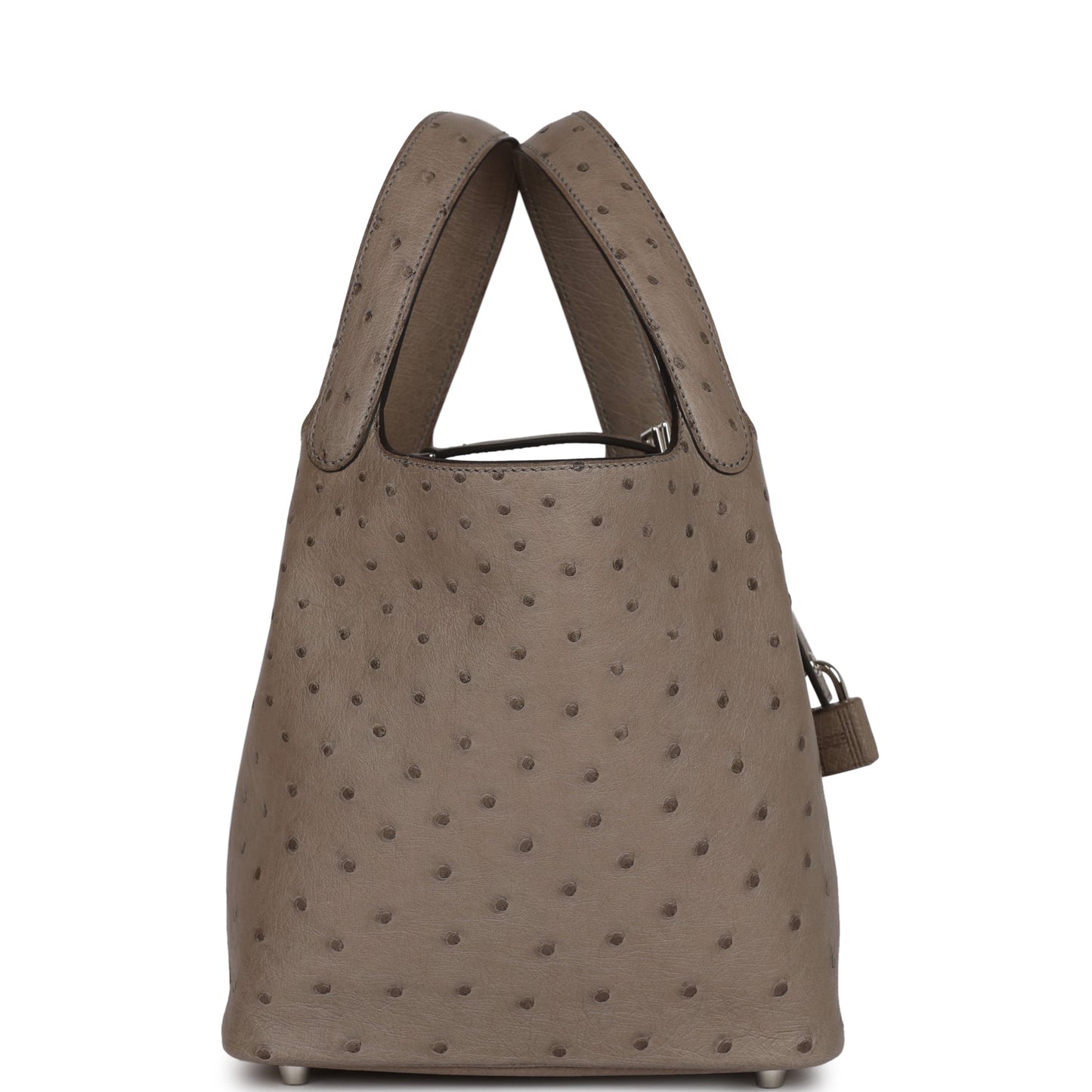 Hermes Picotin Lock Gris Tourterelle Ostrich Palladium Hardware Travel Bag
