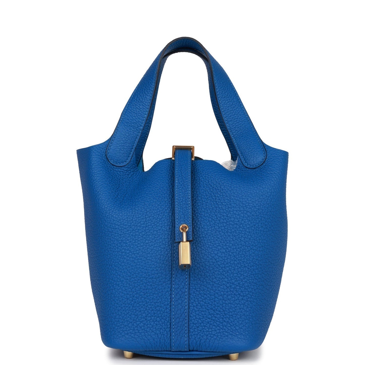 Hermes Picotin Lock Bleu France Clemence Hardware Handbag Gold Travel Bag