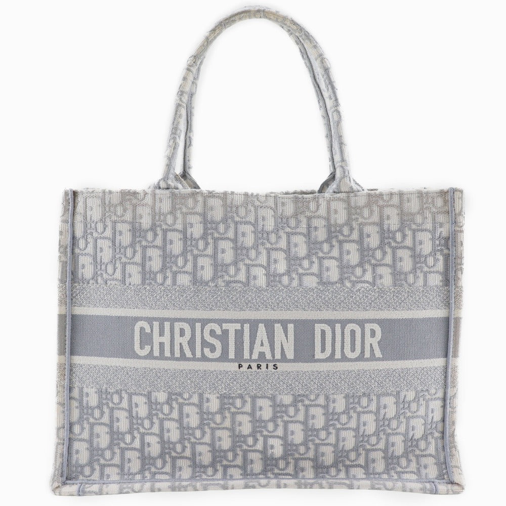 Dior Christian Tote Bag Cotton Light Gray Embroidery Medium