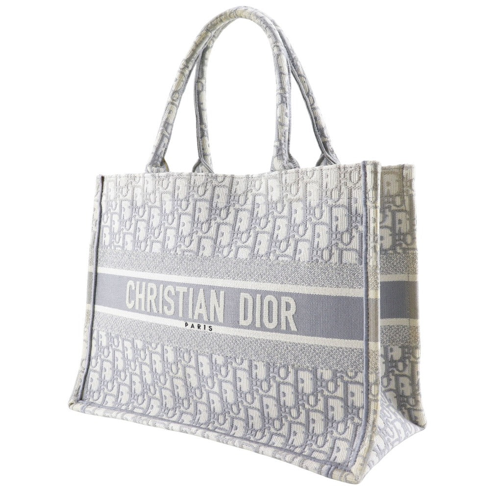 Dior Christian Tote Bag Cotton Light Gray Embroidery Medium