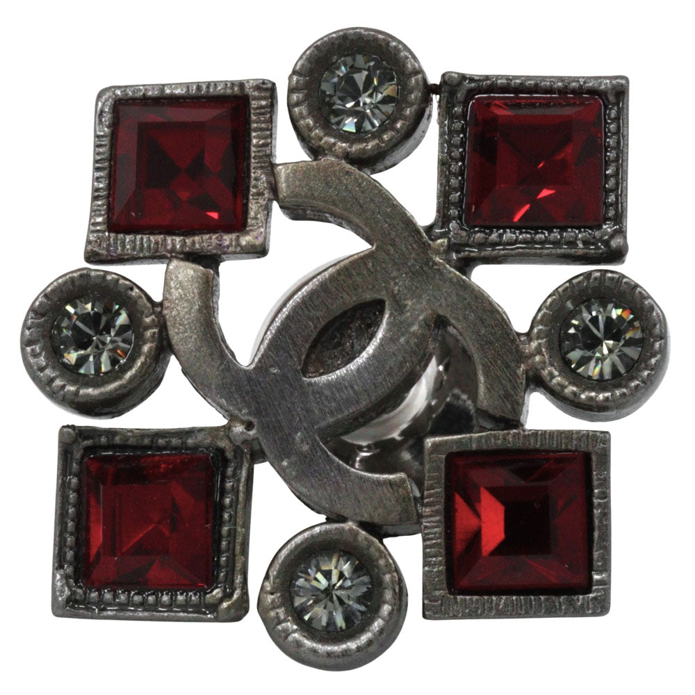Chanel Brooch Rhinestone Pin Brooch COCO Mark Red Handbag
