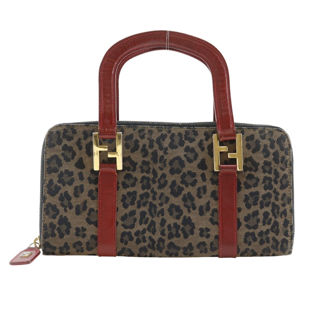 Fendi Handbag Leopard Leopard Pattern Wallet Bag Women Canvas Nylon Brown Travel Bag