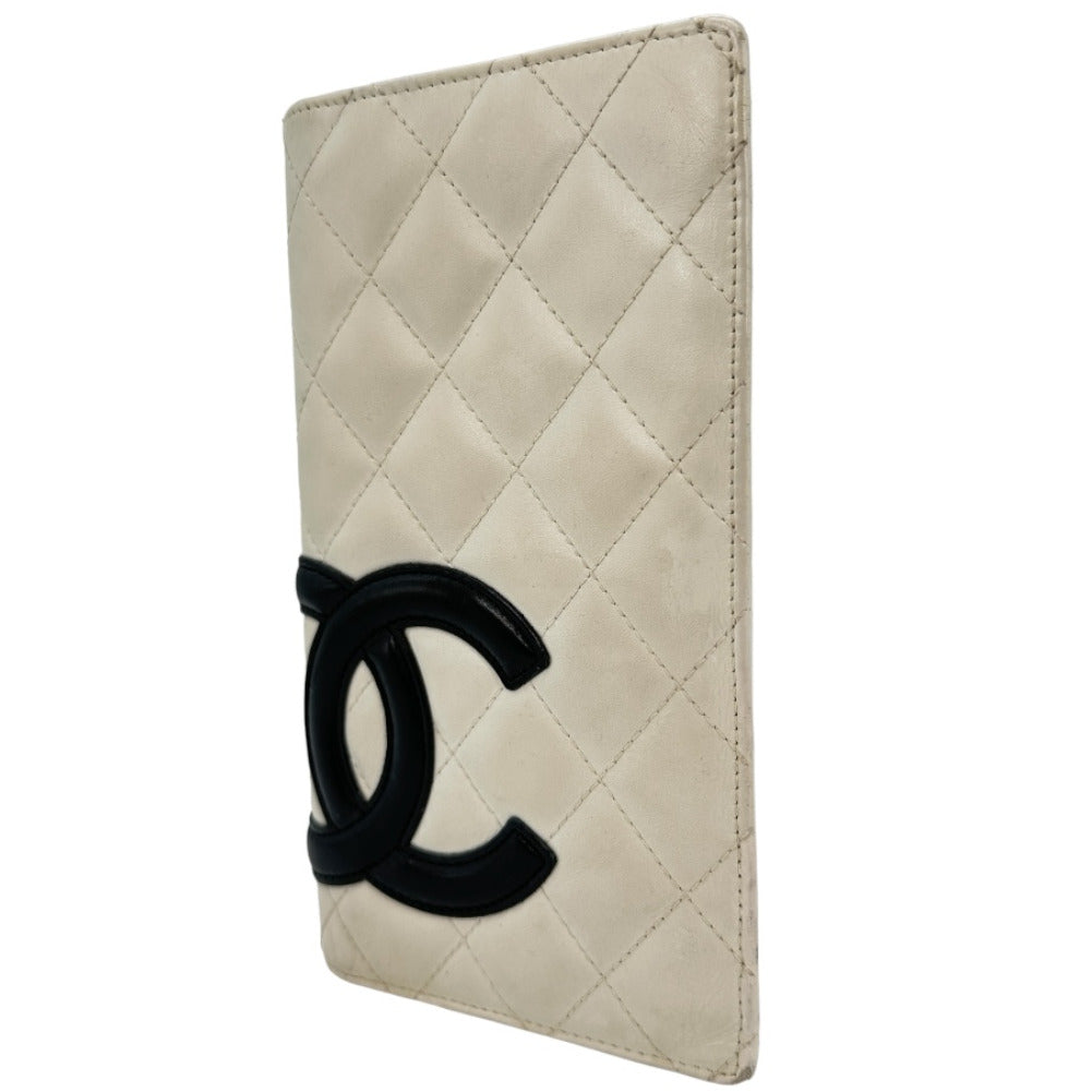 CHANEL Long Wallet Purse leather leather White Cambon line Women