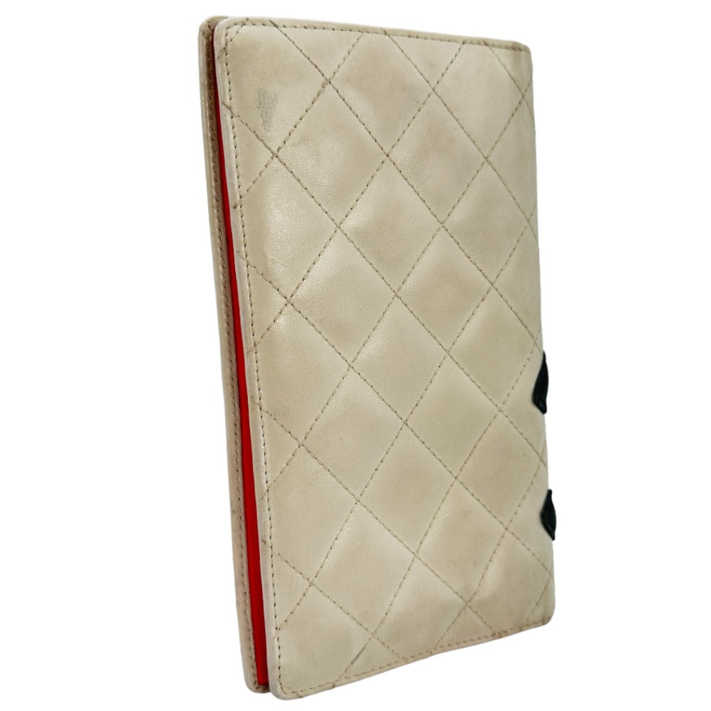 CHANEL Long Wallet Purse leather leather White Cambon line Women