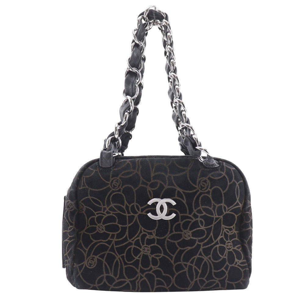 Chanel Suede ChainShoulder Camelia Black Shoulder Bag
