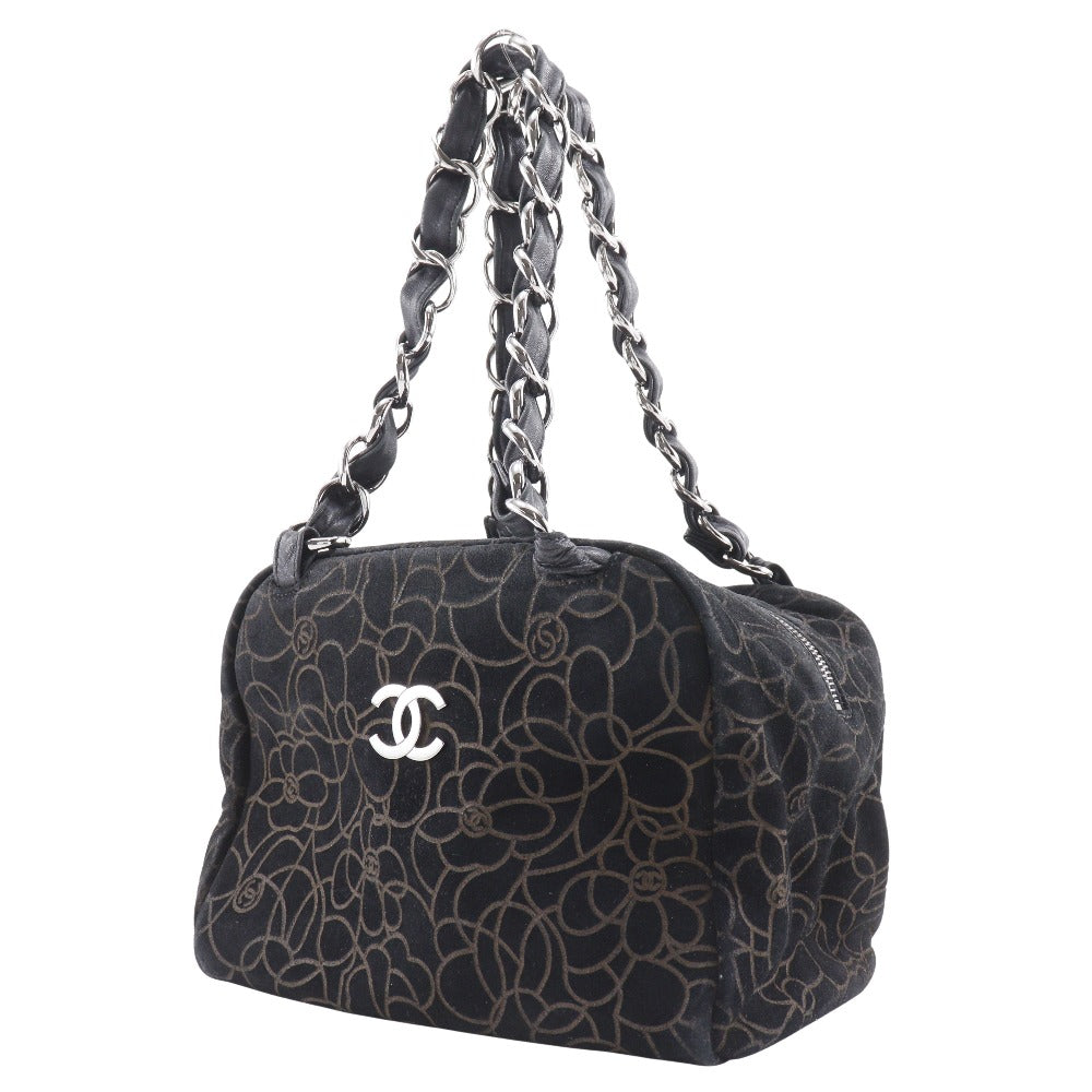 Chanel Suede ChainShoulder Camelia Black Shoulder Bag