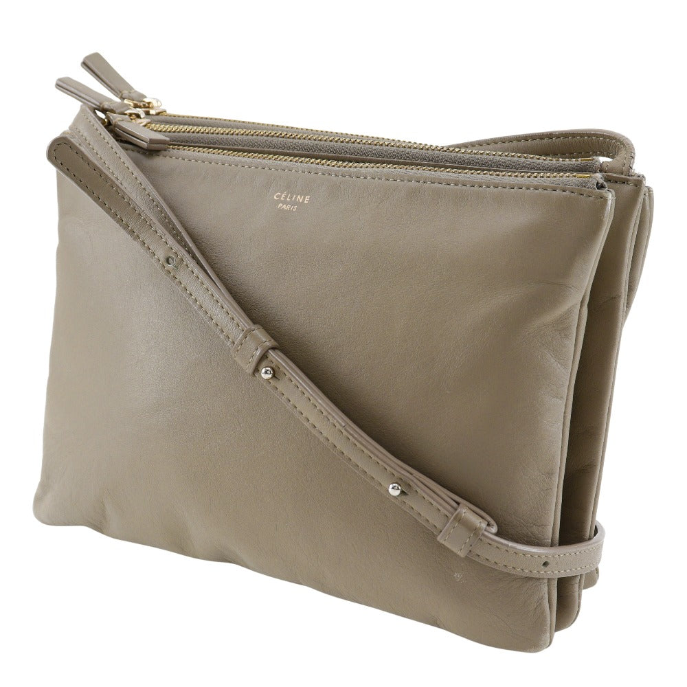 Shoulder Bag Calfskin Gray Trio Women Large