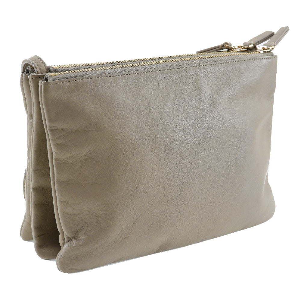 Shoulder Bag Calfskin Gray Trio Women Large