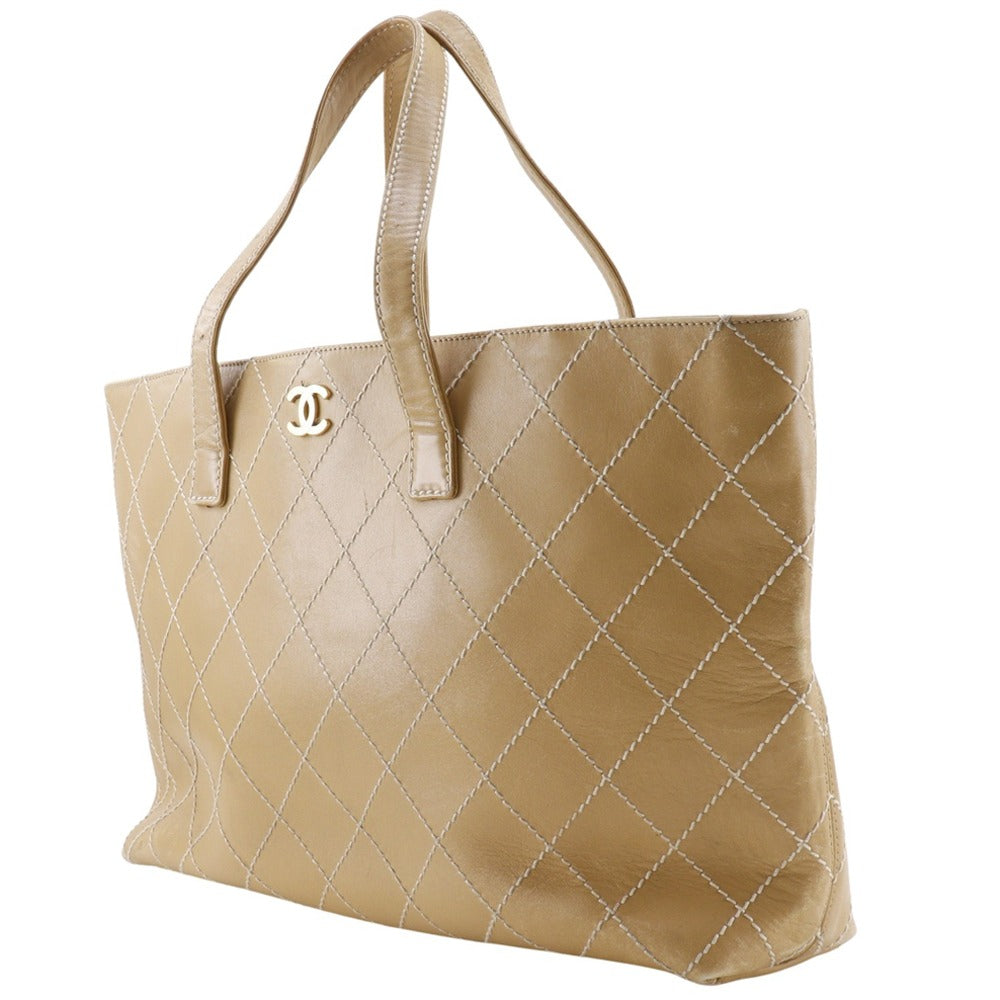 Chanel Calfskin Wild stitch Beige Tote Bag 3