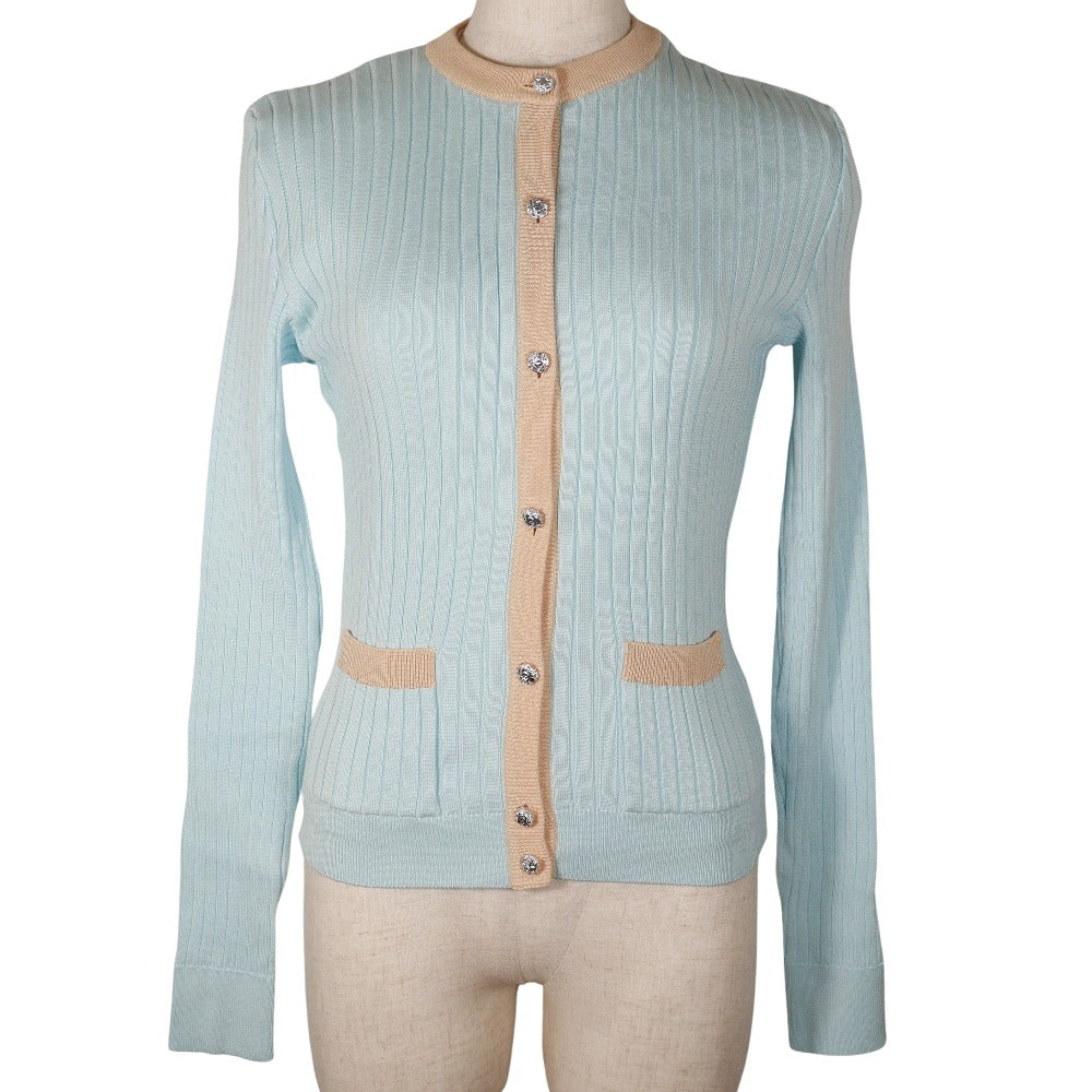 Chanel cardigan cotton Two-tone color light piping Blue Handbag