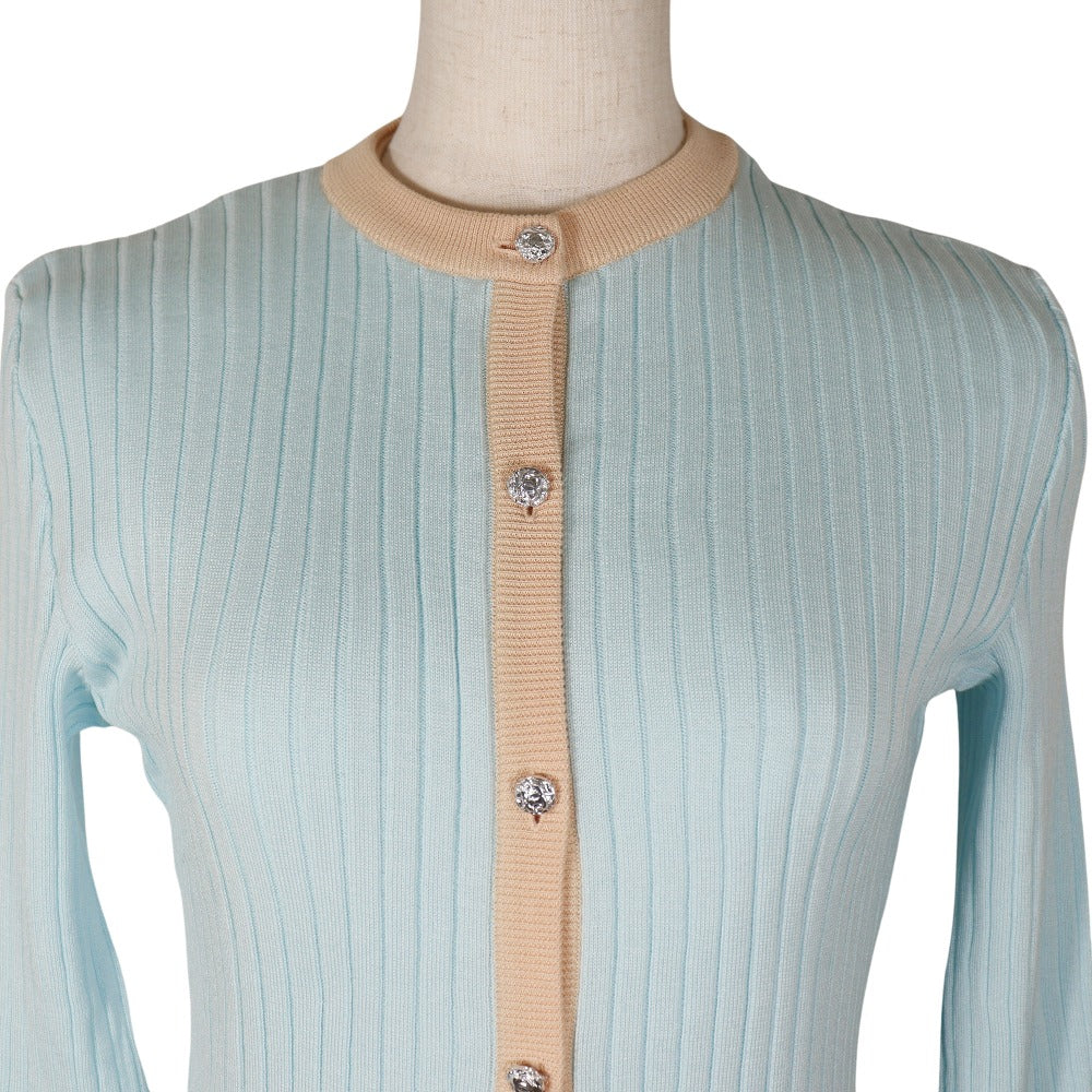 Chanel cardigan cotton Two-tone color light piping Blue Handbag