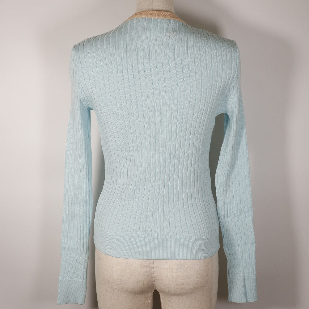 Chanel cardigan cotton Two-tone color light piping Blue Handbag