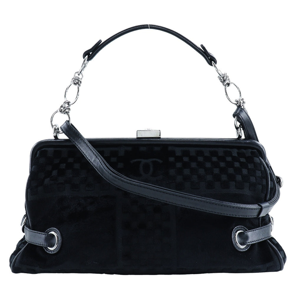 Chanel Velor Gamaguchi 2WAY COCO Mark ChainShoulder Black Shoulder Bag