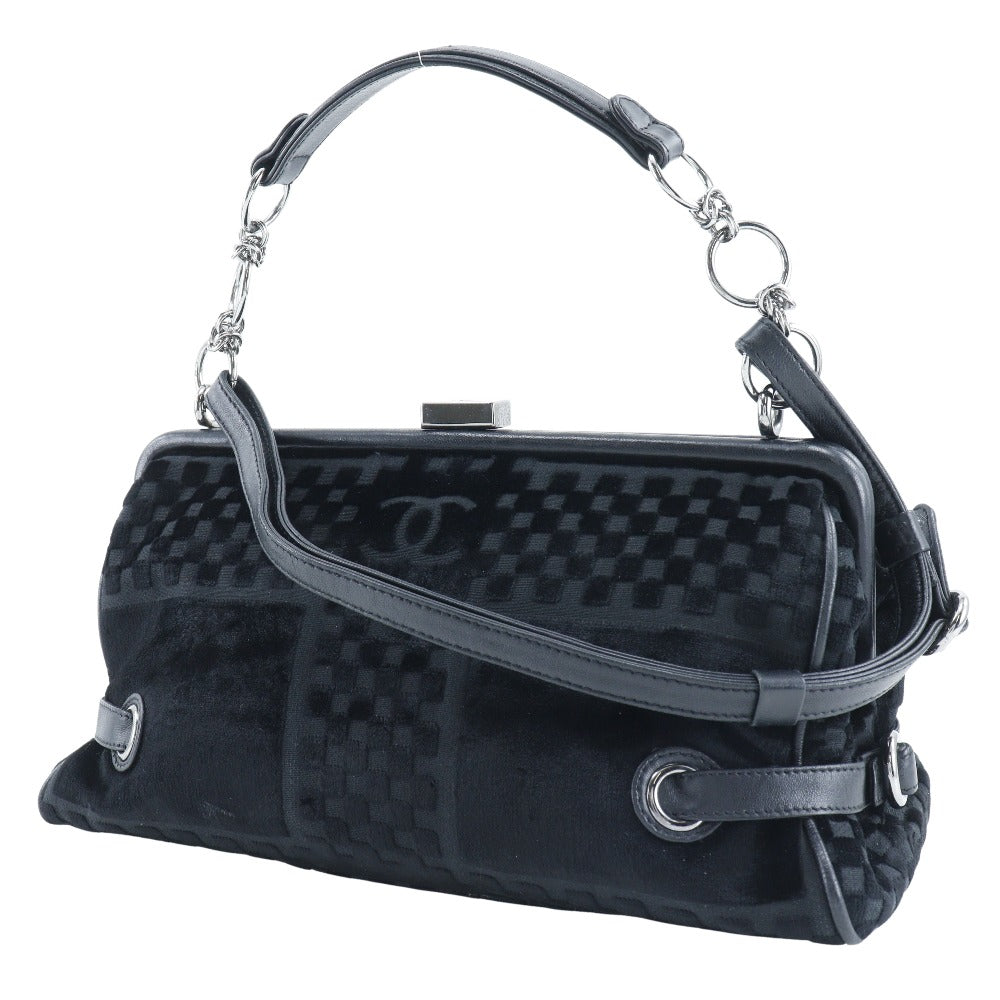 Chanel Velor Gamaguchi 2WAY COCO Mark ChainShoulder Black Shoulder Bag