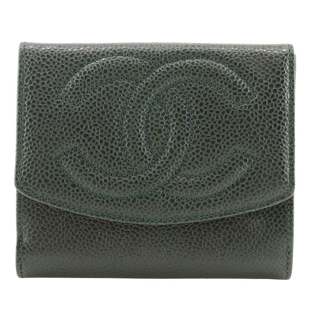 CHANEL Bifold Wallet A13496 Caviar skin Deep green COCO Mark Women