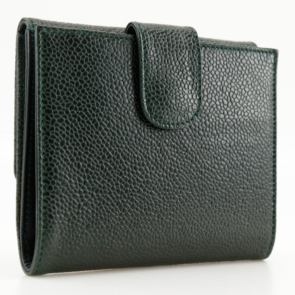 CHANEL Bifold Wallet A13496 Caviar skin Deep green COCO Mark Women
